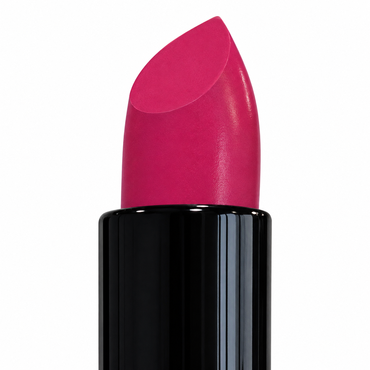 Pink lipstick with black casing on a white background