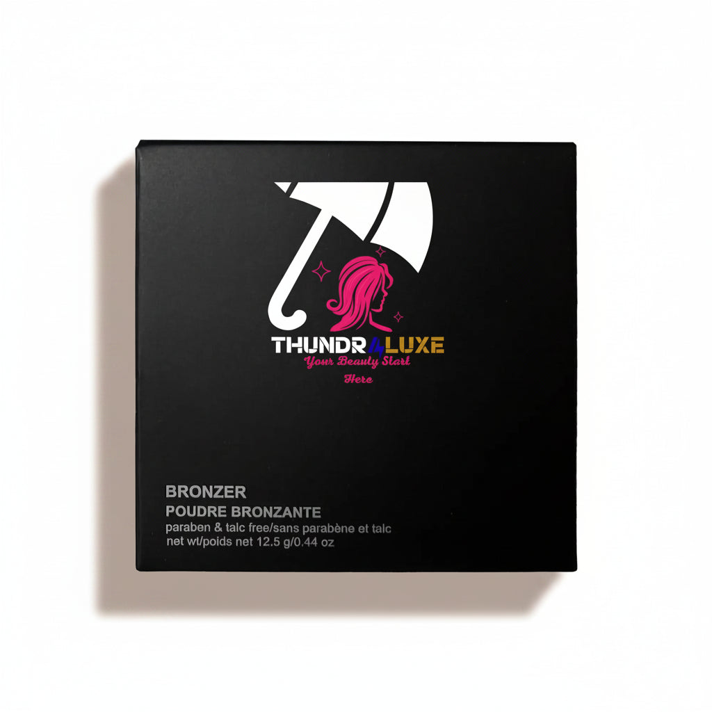 Black box of Thunder Luxe bronzer with brand logo on a white background