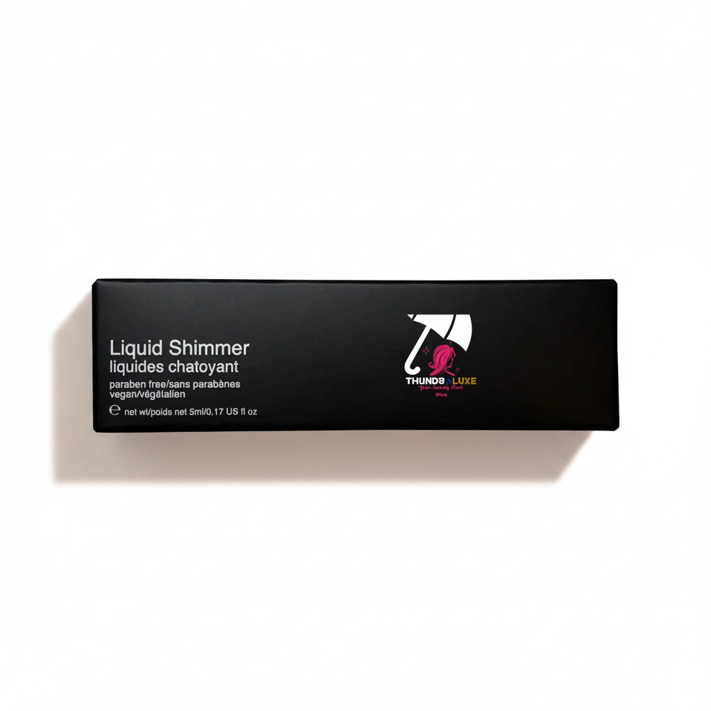 liquid shimmer black package in whit background 