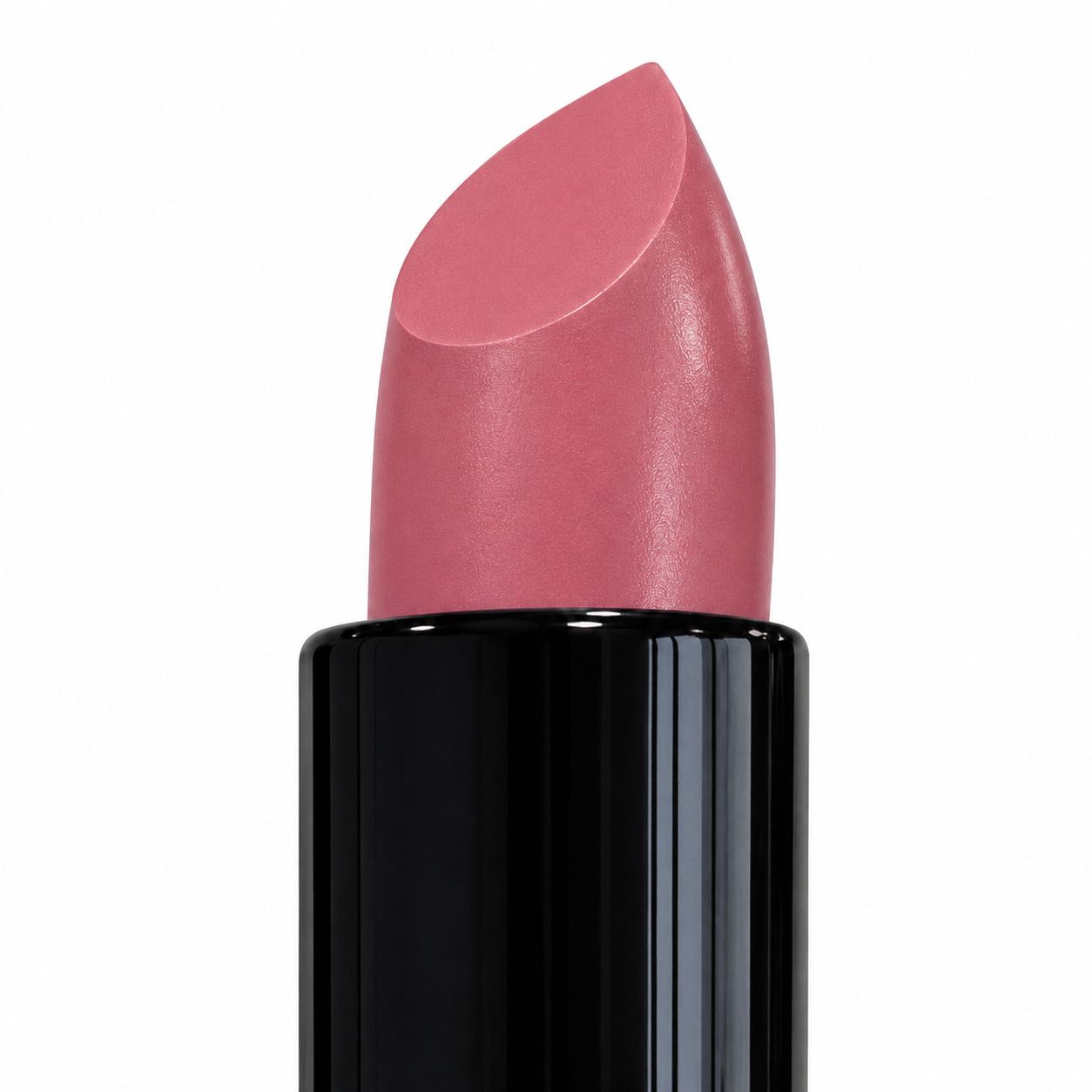 Pink lipstick with black casing on a white background