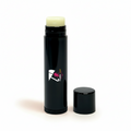 Black lip balm stick with visible brand logo on a white background