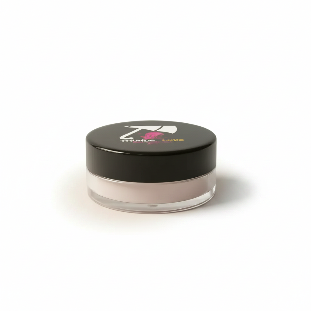 Cosmetic jar with black lid on a gray background