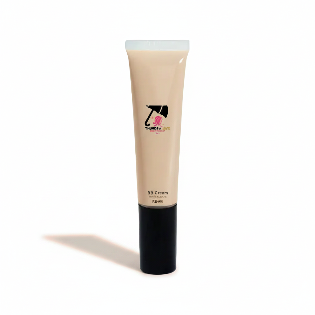 Tube of BB cream with a brand logo on a gray background