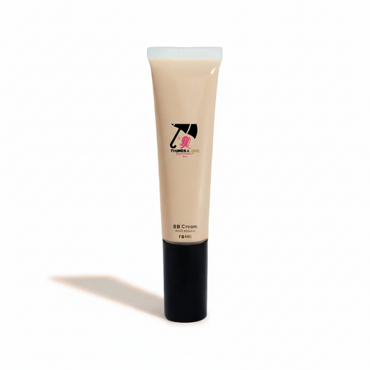 Tube of BB cream with a brand logo on a gray background