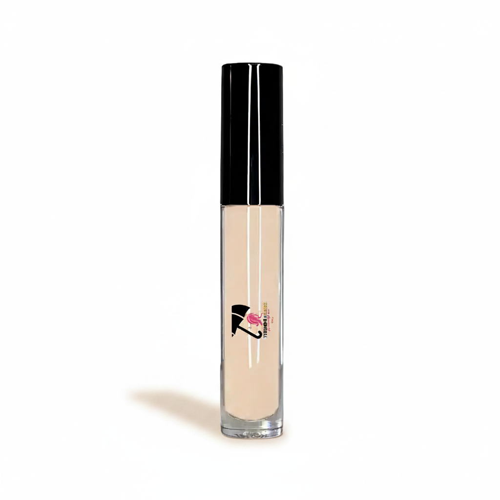 Cosmetic concealer bottle with black cap on a gray background