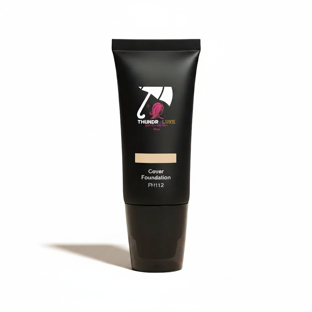 Black foundation tube with brand logo on a gray background