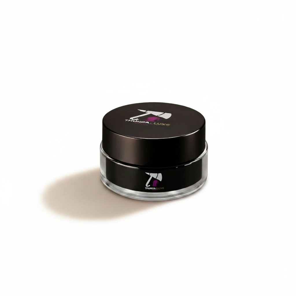 Clear jar with black lid on a gray background