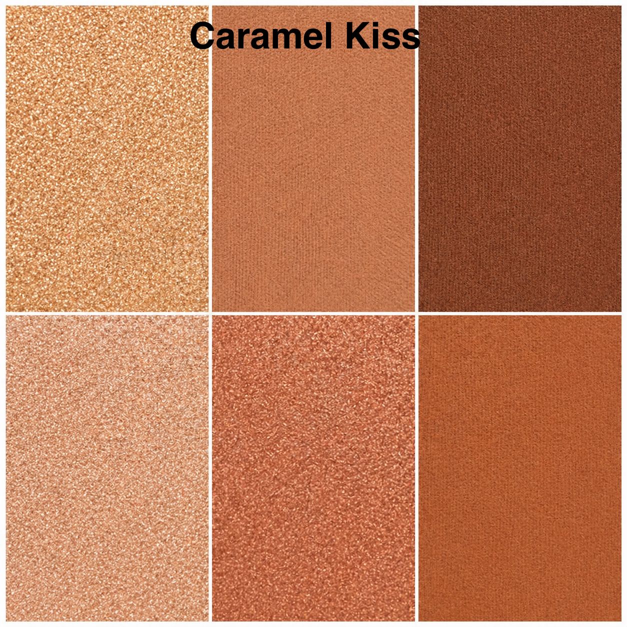 Color swatches labeled 'Caramel Kiss' with various brown shades.