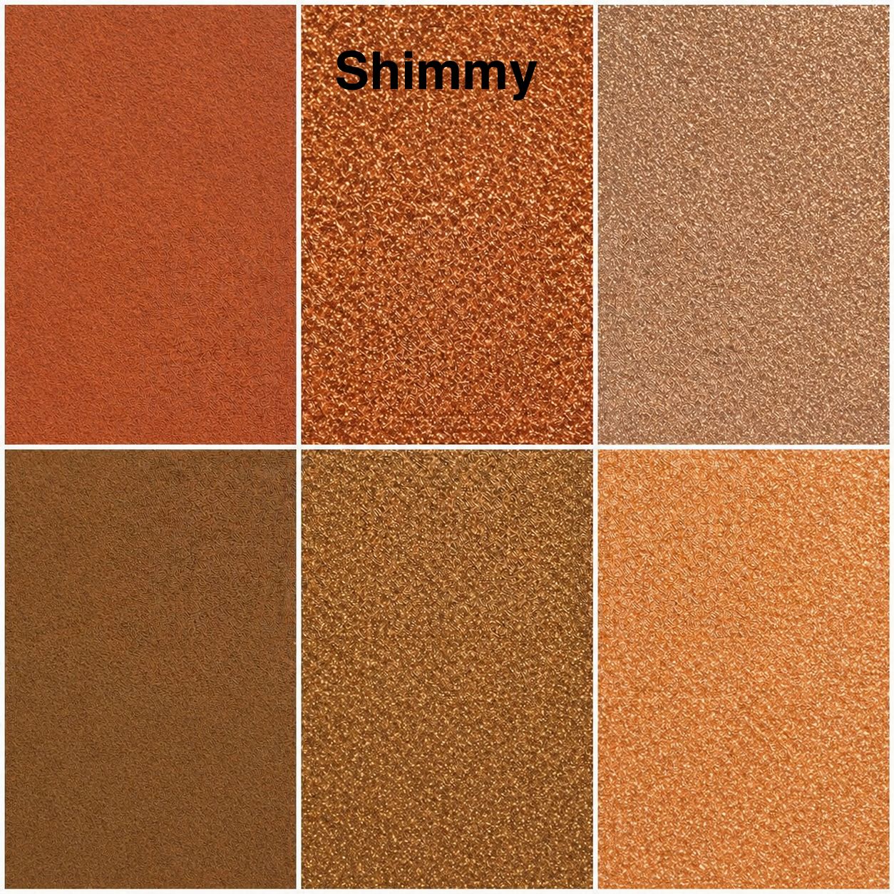 Collage of brown color swatches with 'Shimmy' text