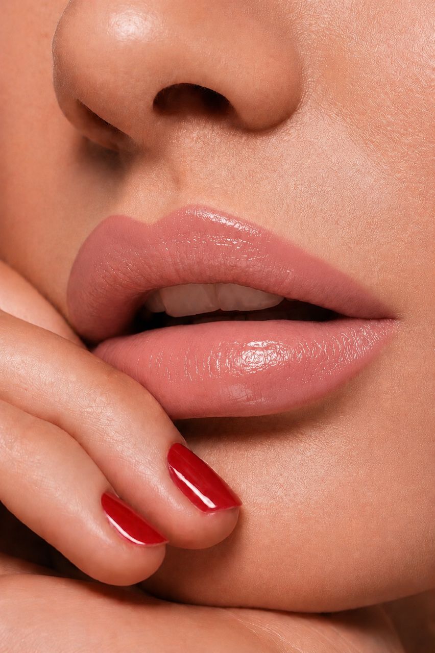 Close-up of a person's lips with a focus on color and texture.